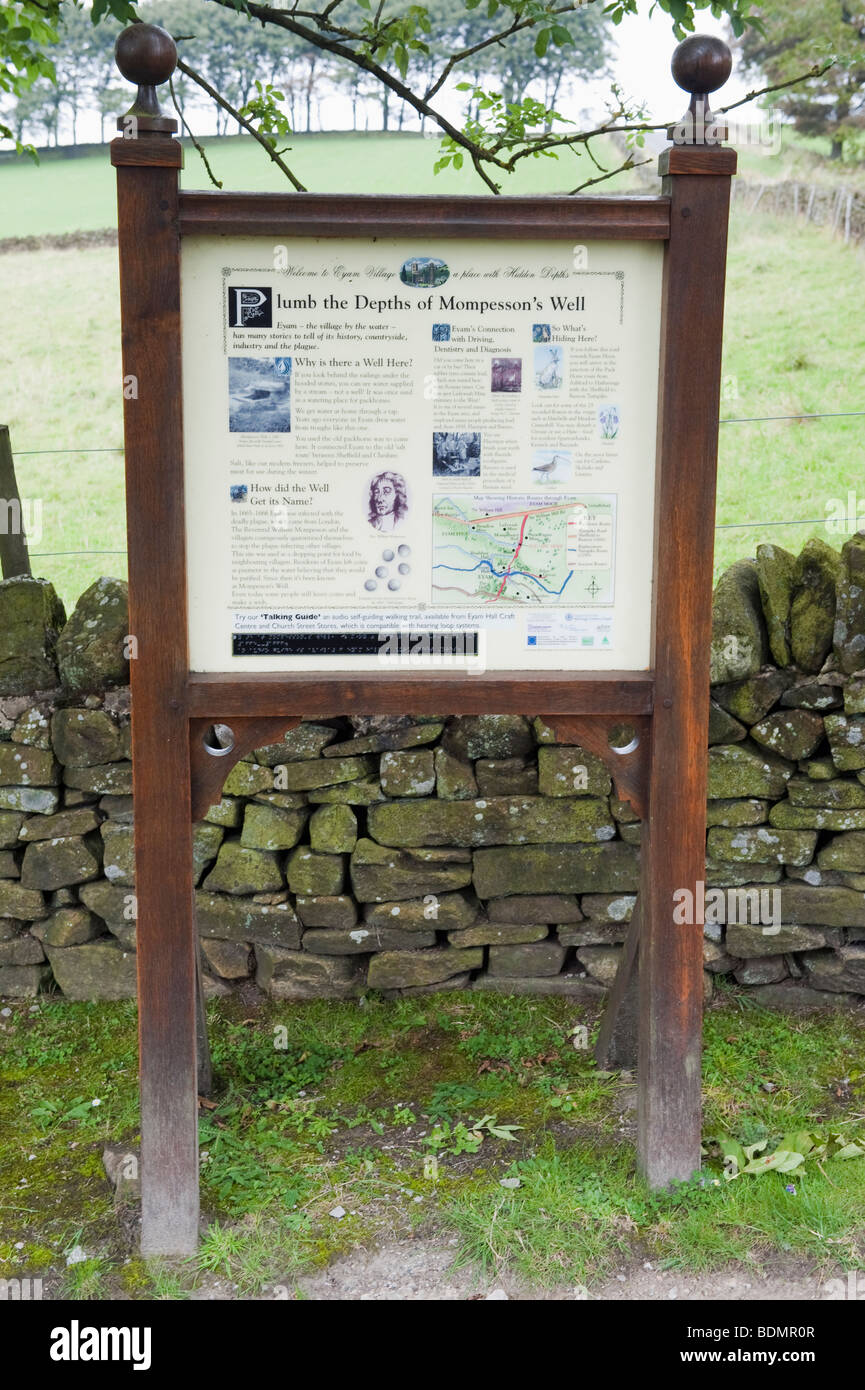 Information board at 'Mompesson's Well' site Stock Photo