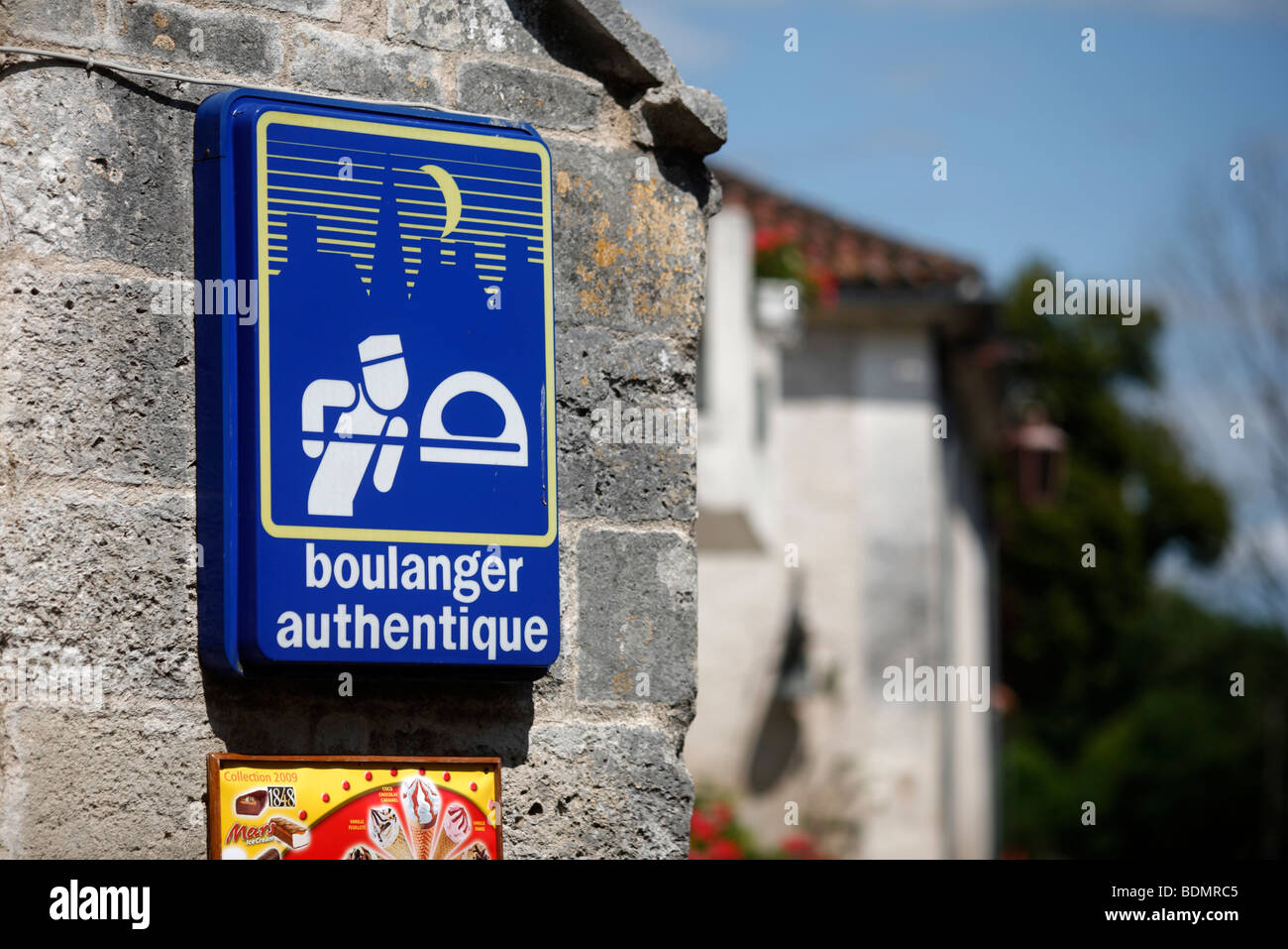 Sign for boulanger authentique bakery in Bourdeilles, France Stock Photo