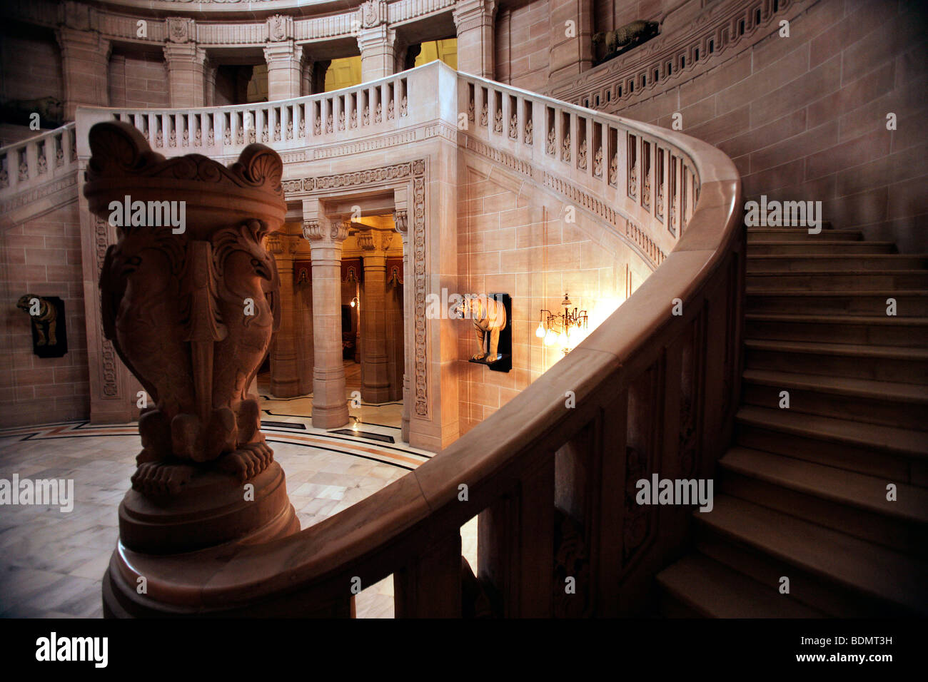 The staircase in the lobby, Umaid Bhavan Palace, Jodhpur, Rajasthan, India, Asia Stock Photo