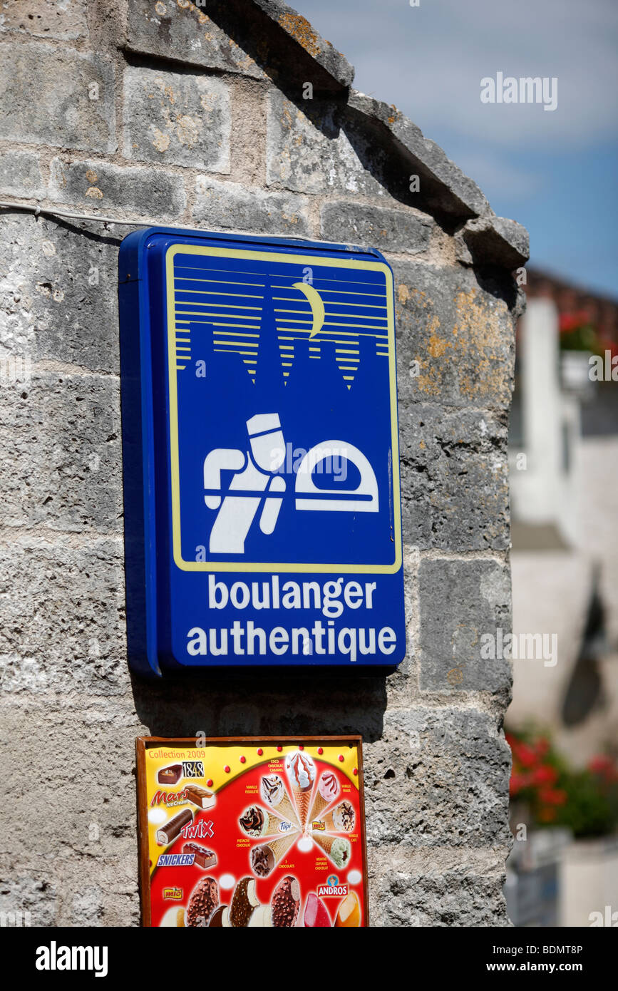 Sign for boulanger authentique bakery in Bourdeilles, France Stock Photo