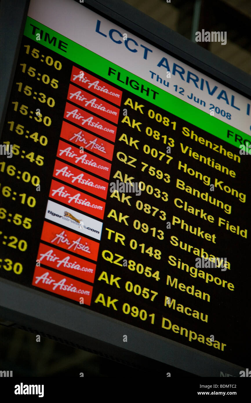 LCCT  terminal arrivals board flight information Stock Photo