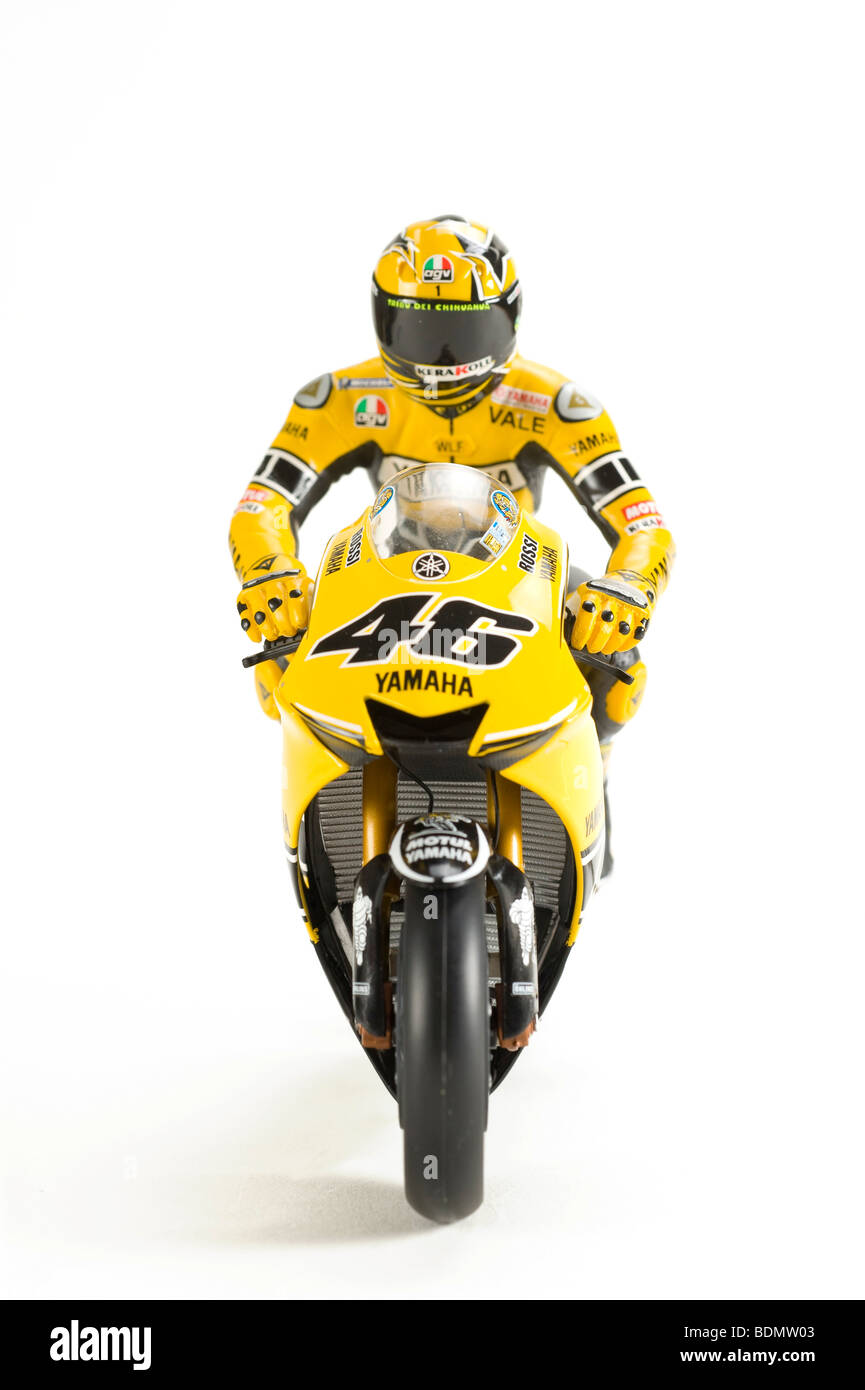 Model of a Yamaha racing motorbike, Valentino Rossi figure Stock Photo