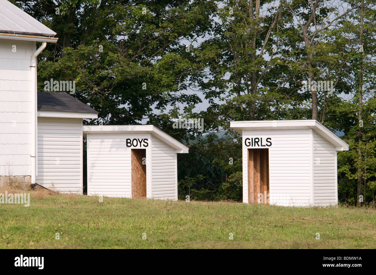 Amish school and restroom outside Ohio Stock Photo
