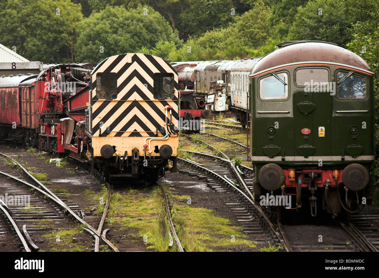 Old carriages in a siding, North Yorkshire, England, UK Stock Photo