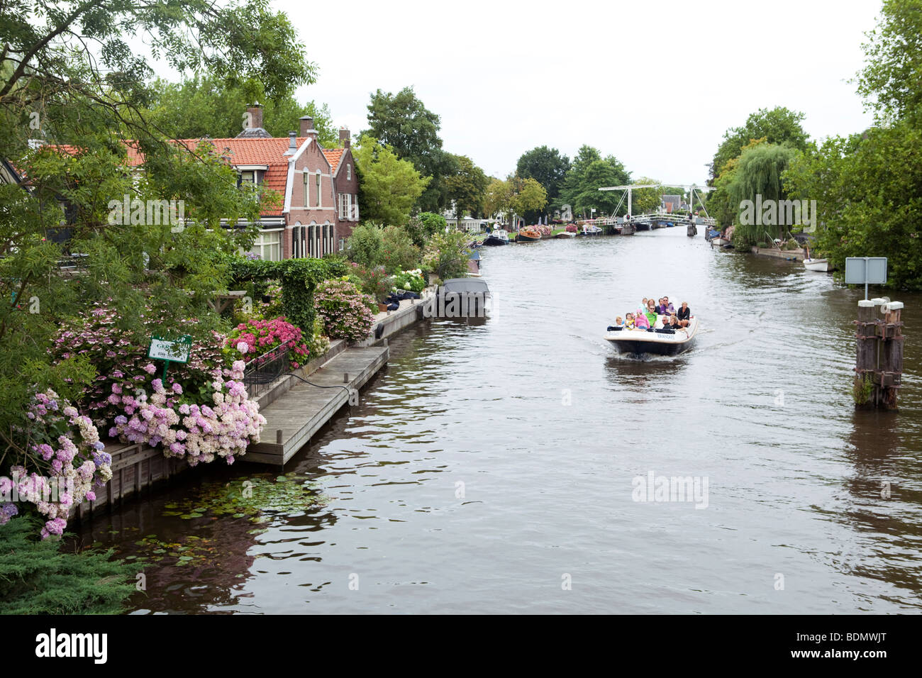 Holland, family traveling on boat in a canal Stock Photo
