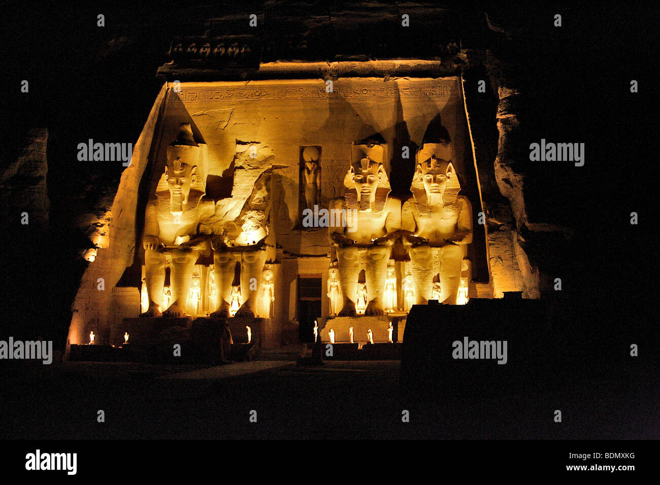 Sound and Light Show, Temple of Pharaoh Ramses II, Abu Simbel, Nubia, Egypt, Africa Stock Photo