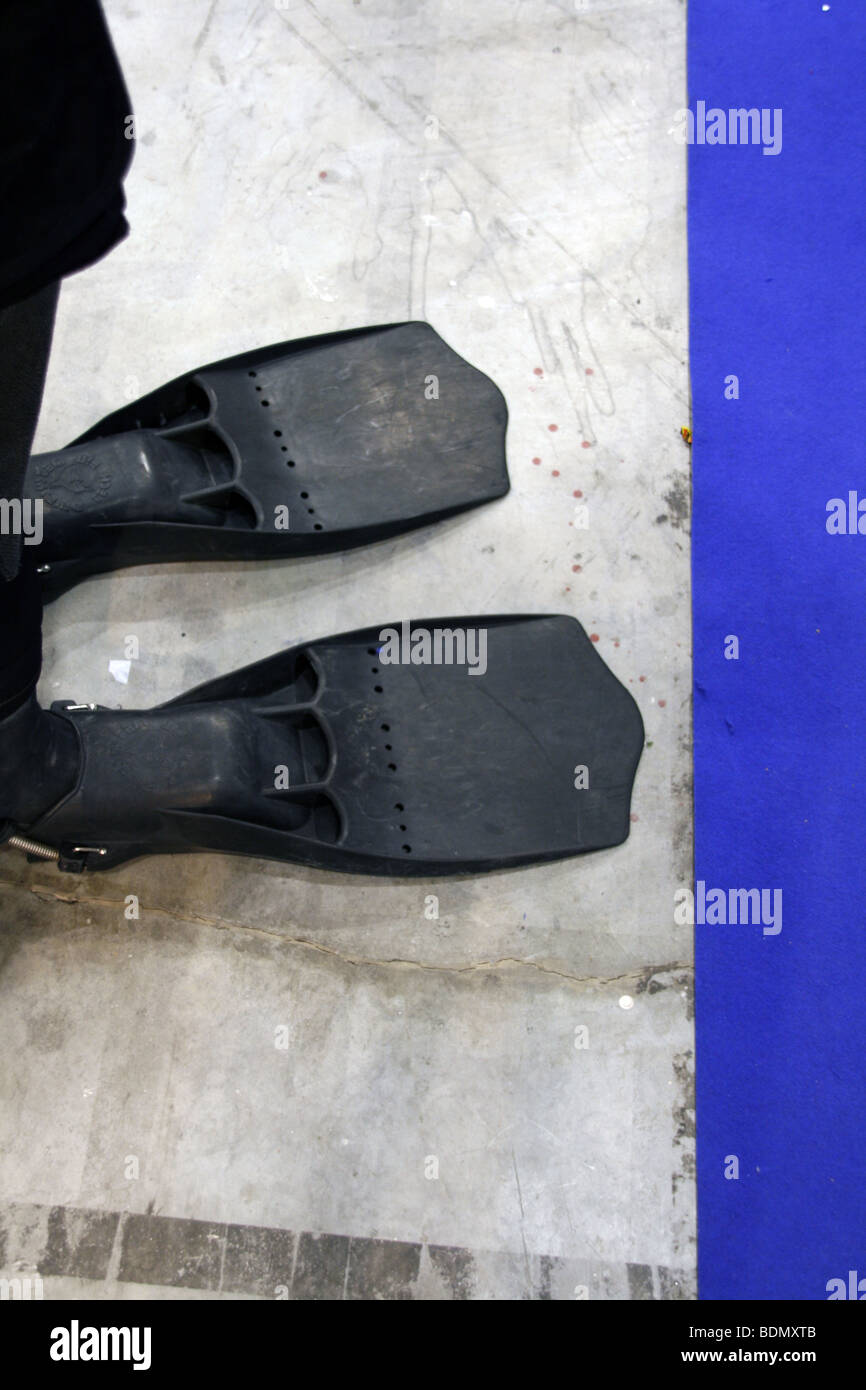 diver feet slippers mannequin at trade show event Stock Photo Alamy