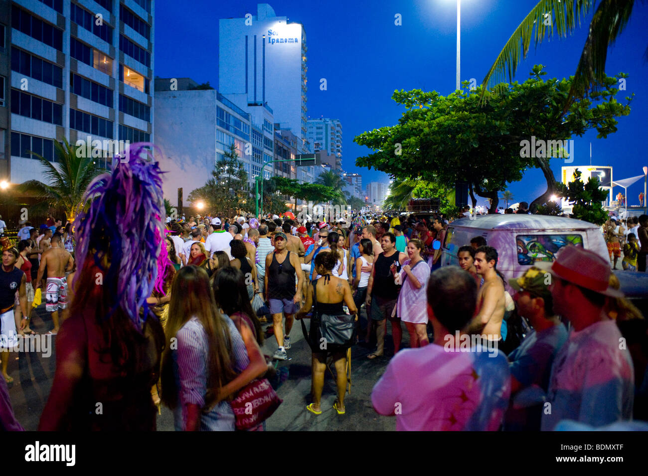 A drag queen at night at the Carnival in the Ipanema area of Rio de Janeiro, Brazil. Stock Photo