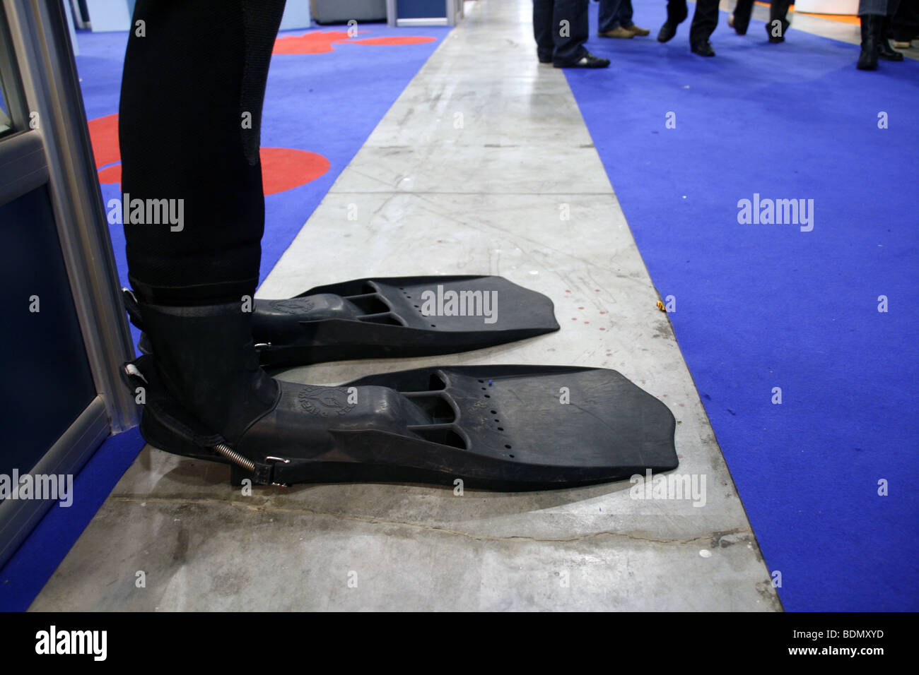 diver feet slippers mannequin at trade show event Stock Photo Alamy