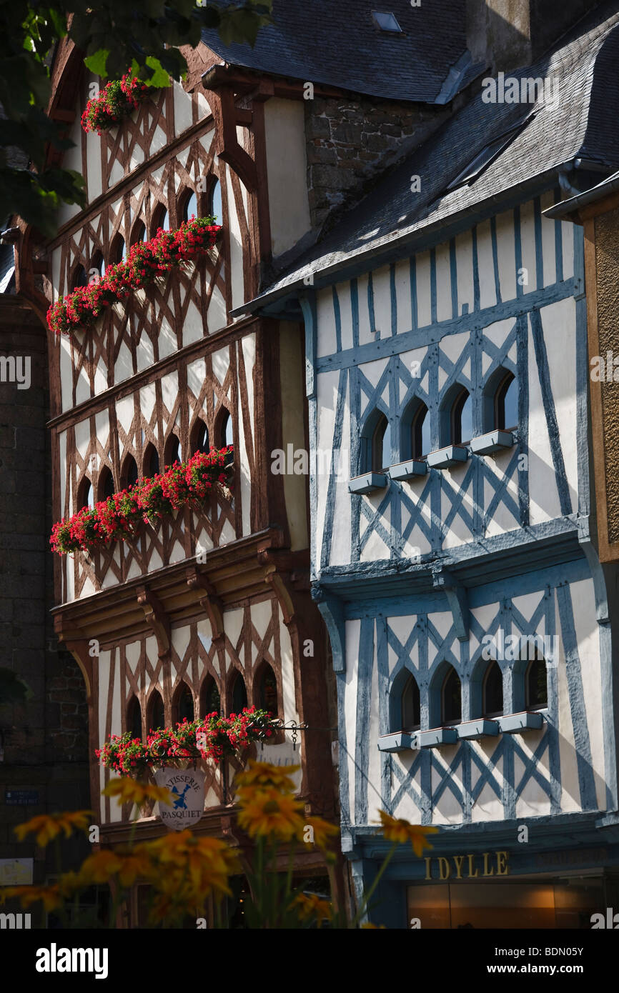 Medieval half-timbered buildings in the main square, Guingamp, Brittany, France Stock Photo