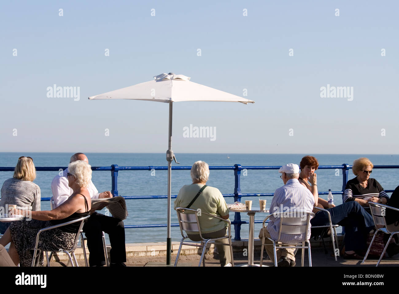 A cafe on the sea front at Eastbourne, England. Stock Photo