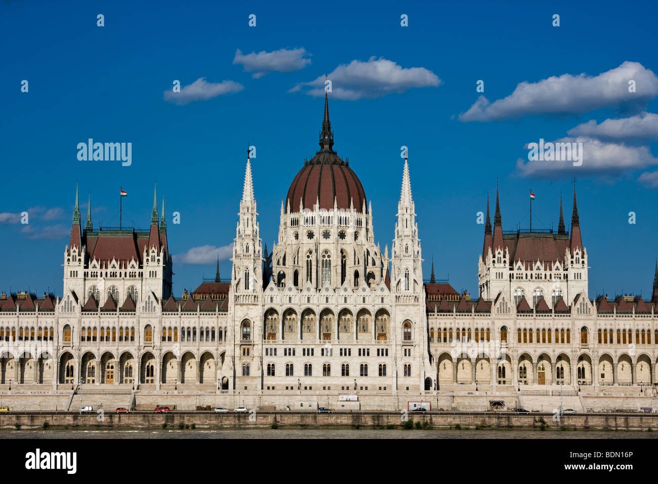Hungarian parliament building on the banks of the Danube Stock Photo