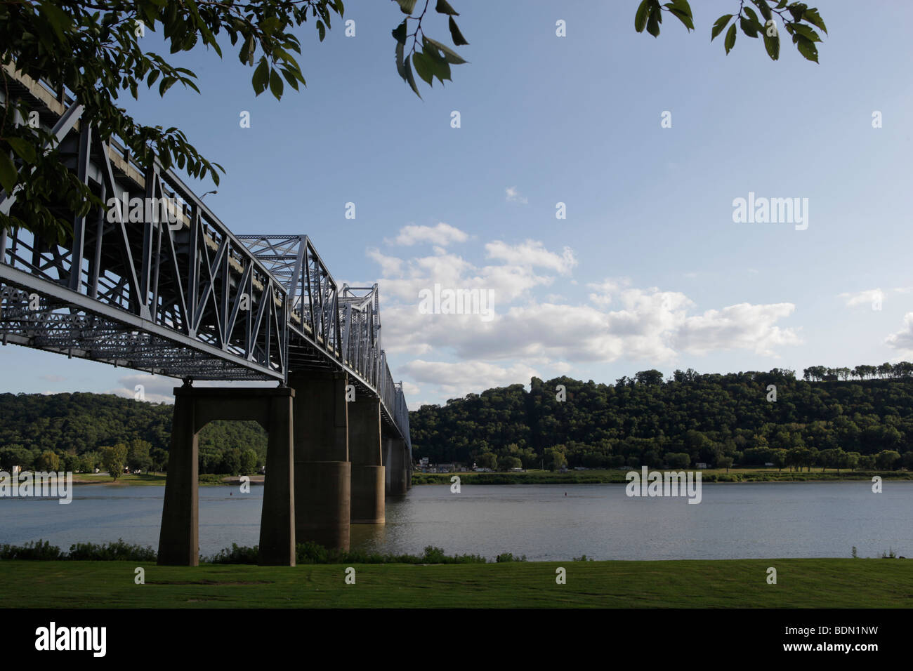 Madison-Milton Bridge crosses the Ohio River from Madison, Indiana.  Stock Photo