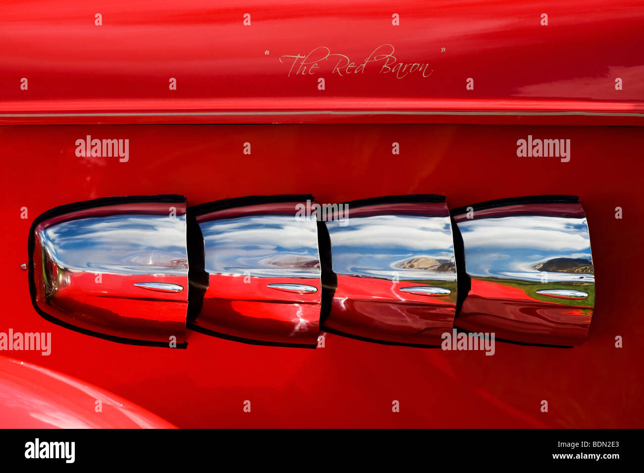 Customized red Ford Pop car details Stock Photo
