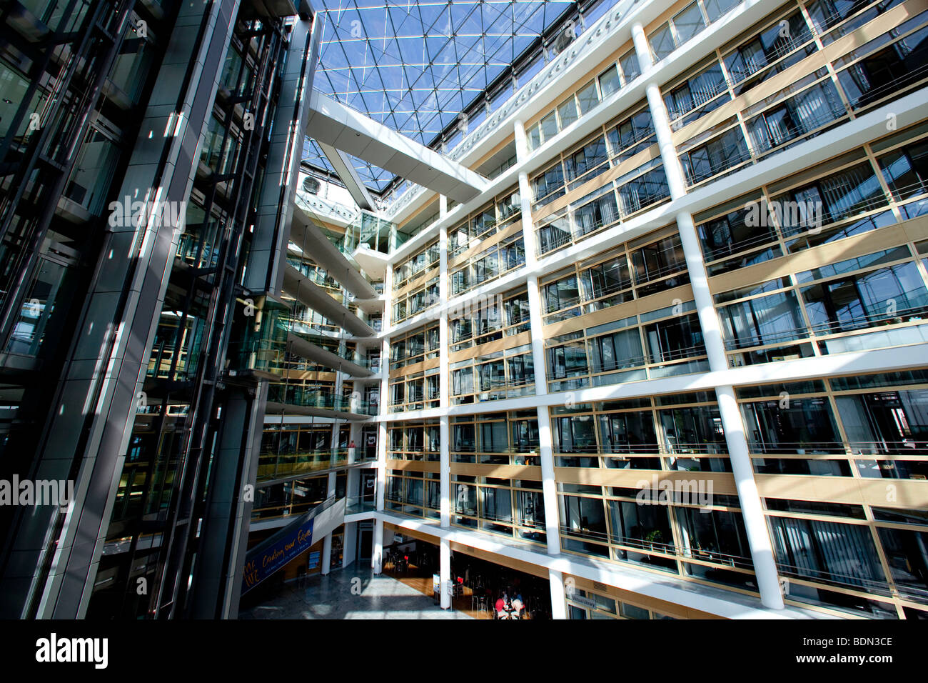 Interior, lobby, atrium, headquarters of the pharmaceutical company Boehringer Ingelheim GmbH, Ingelheim, Rhineland-Palatinate, Stock Photo