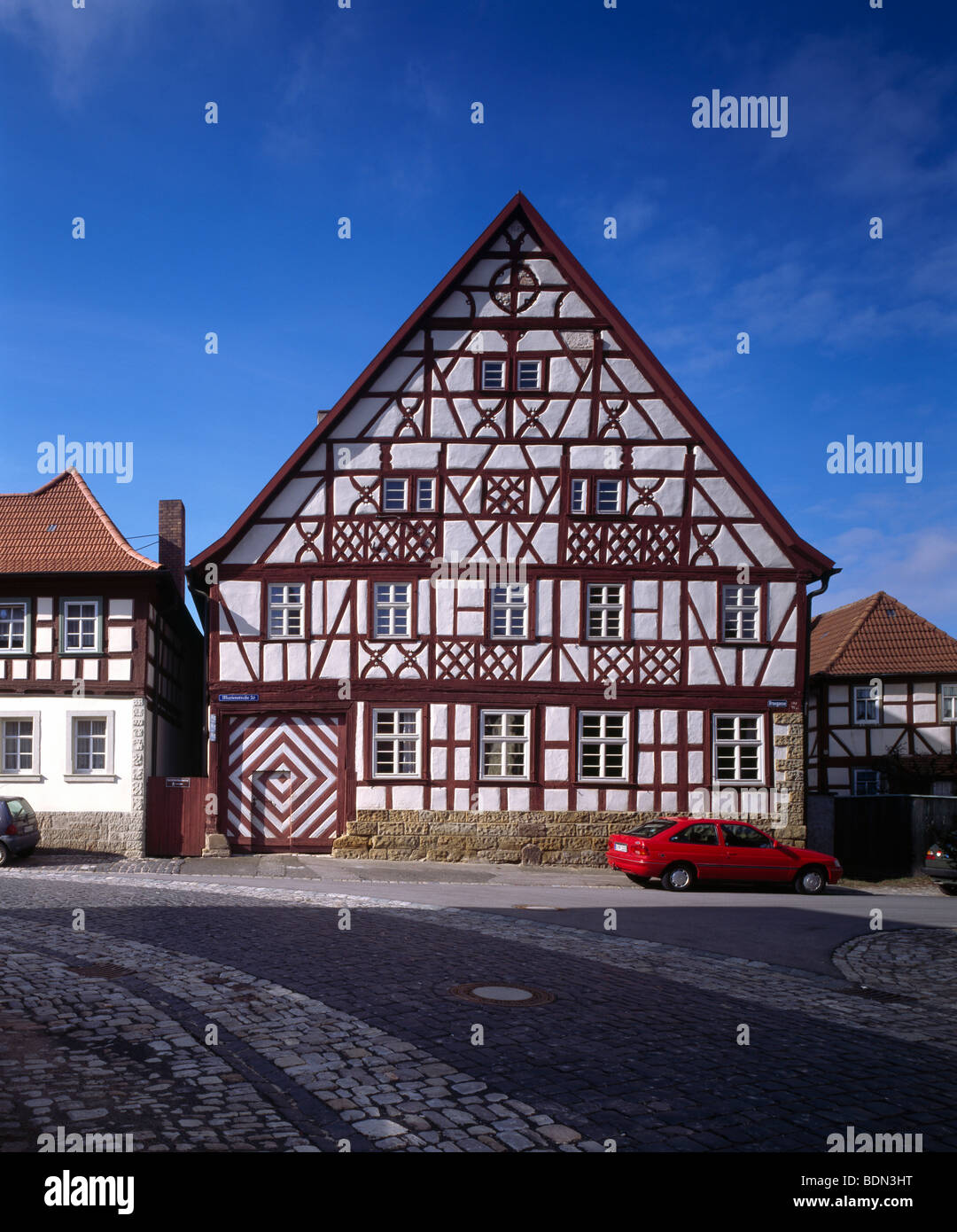 Königsberg in Bayern, Fachwerkhaus in der Marienstrasse Stock Photo