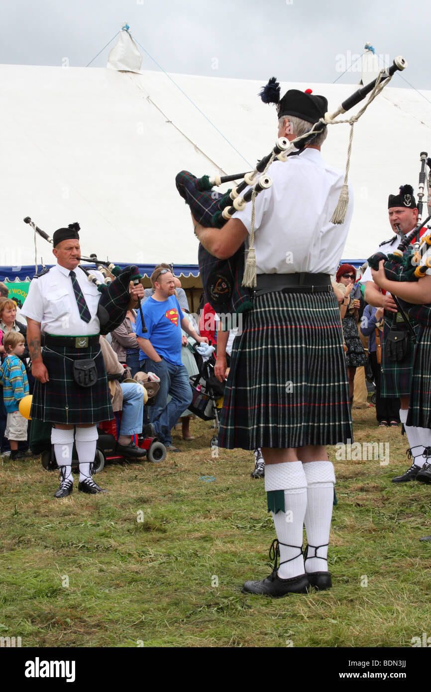 Bagpipe players at the Moorgreen Show, Moorgreen, Nottinghamshire, England, U.K. Stock Photo