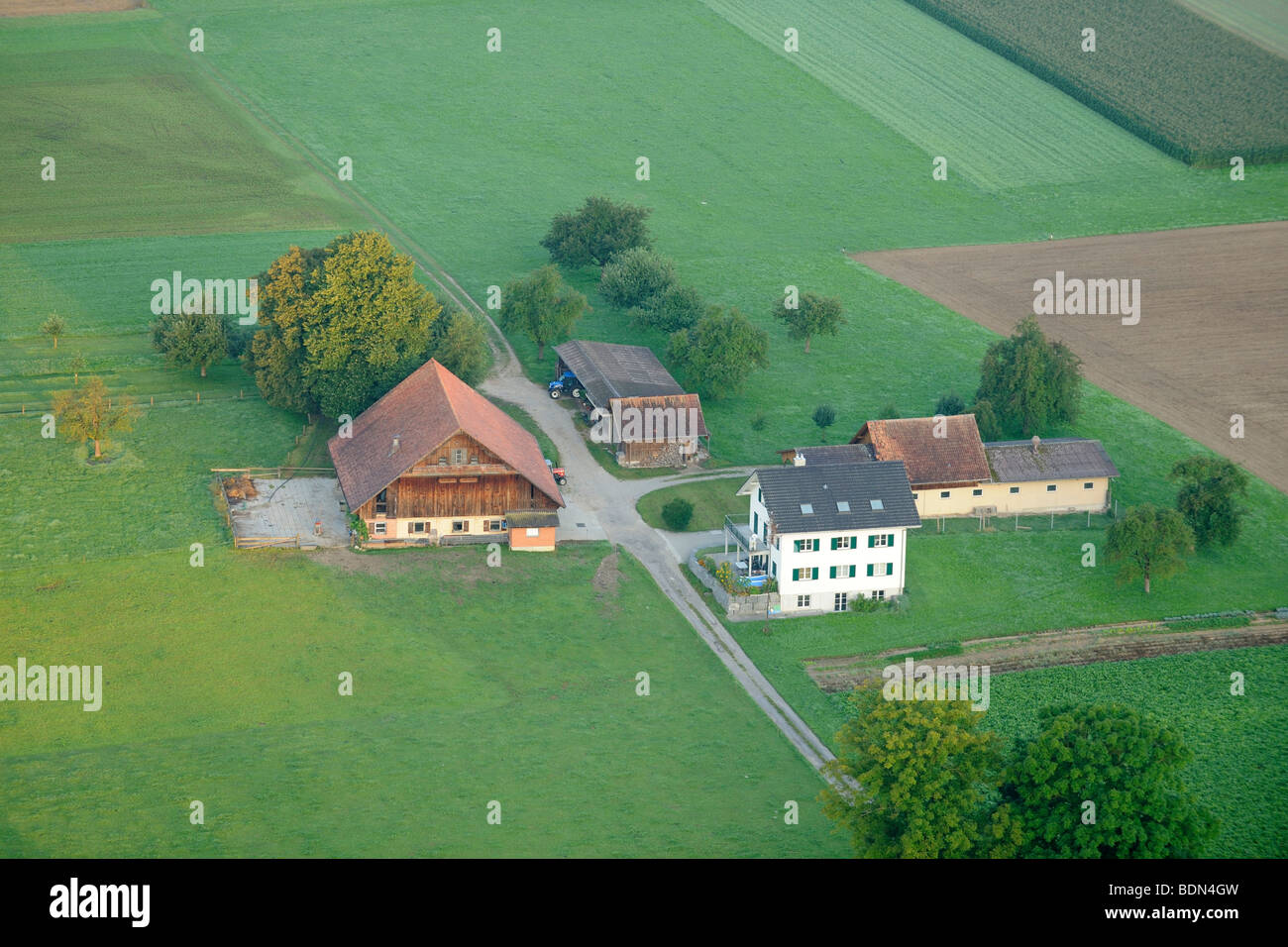 A typical Swiss farm from above, Buttisholz, Switzerland, Europe Stock Photo