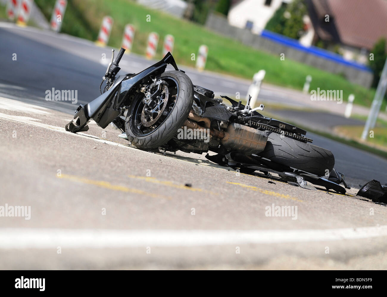 Fatal traffic accident, motorcycle, crossing the street K 1013 between Flacht and Perouse, Rutesheim, Baden-Wuerttemberg, Germa Stock Photo