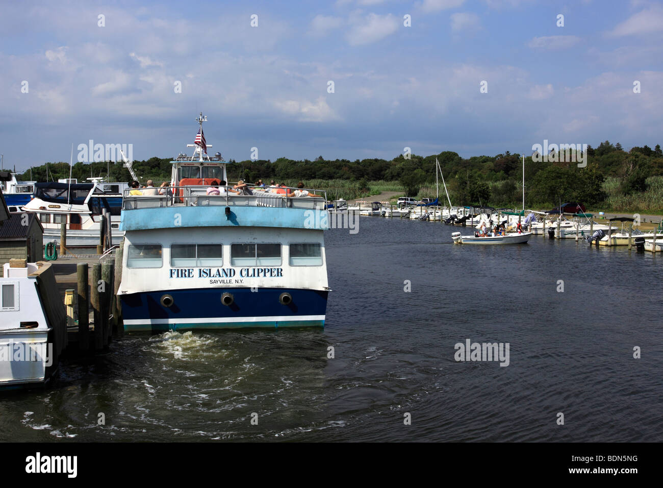 Passenger ferry ready to depart from Sayville, Long Island to beaches