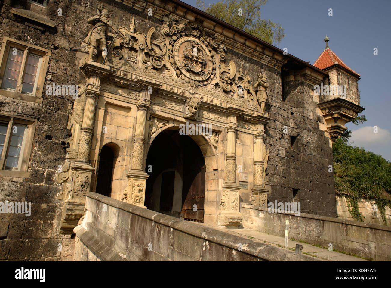 Detailed view of the gateway at Hohentuebingen Castle Stock Photo