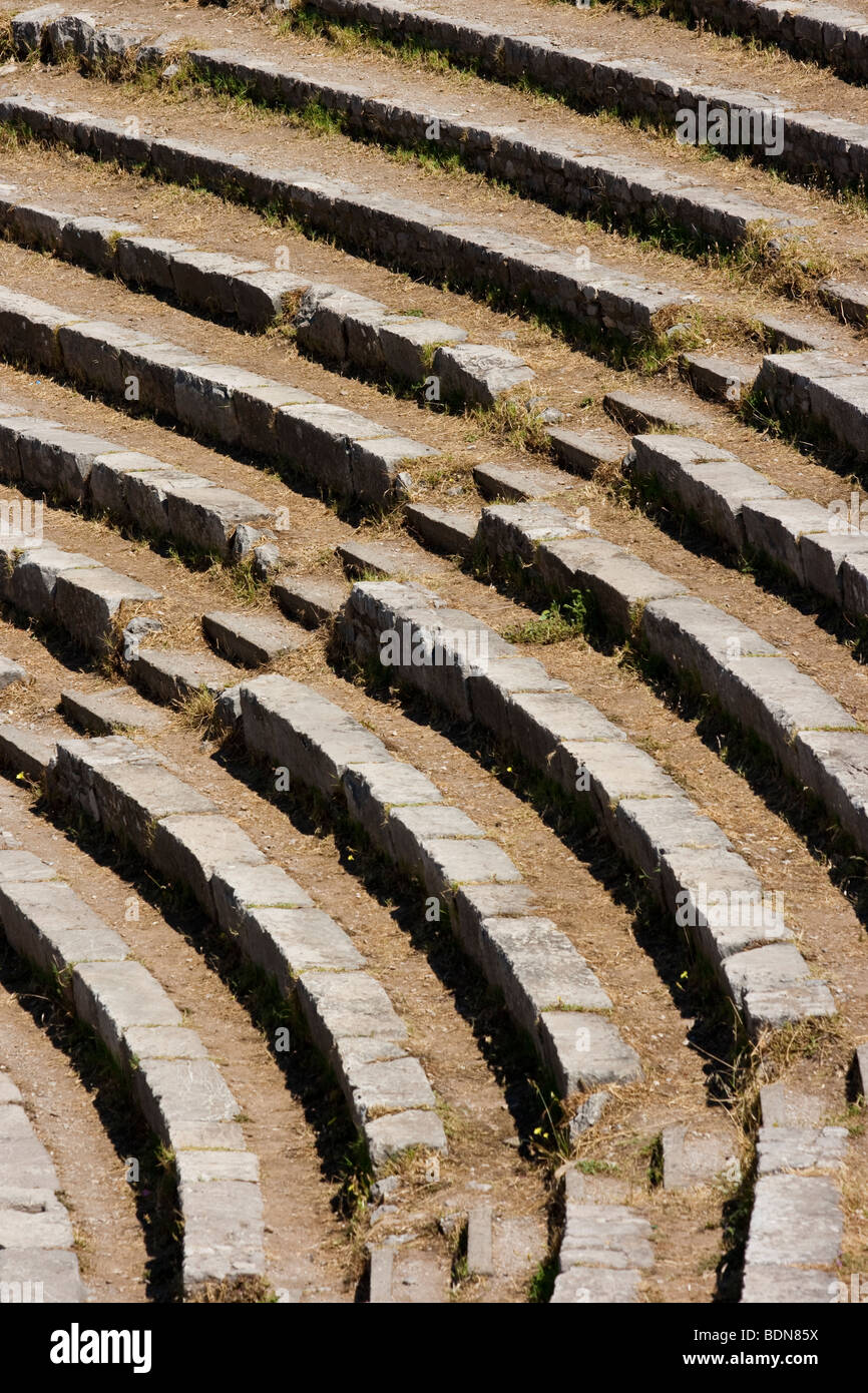 Benches of ancient teatro greco (Greek theater) in Taormina Sicily