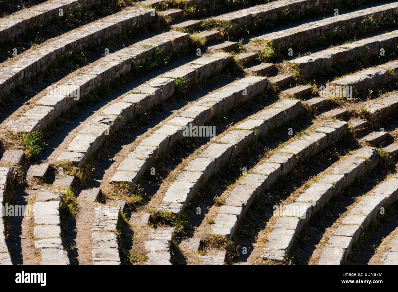 Benches of ancient teatro greco (Greek theater) in Taormina Sicily