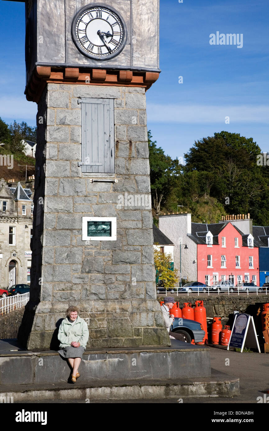 The town clock of Tobermory on the Isle of Mull, Scotland, United Kingdom. Stock Photo