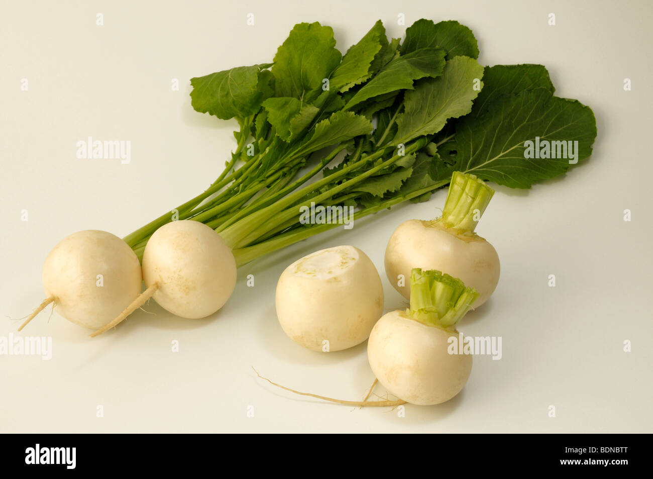 White Turnip (Brassica rapa var.rapa majalis), beets, studio picture. Stock Photo