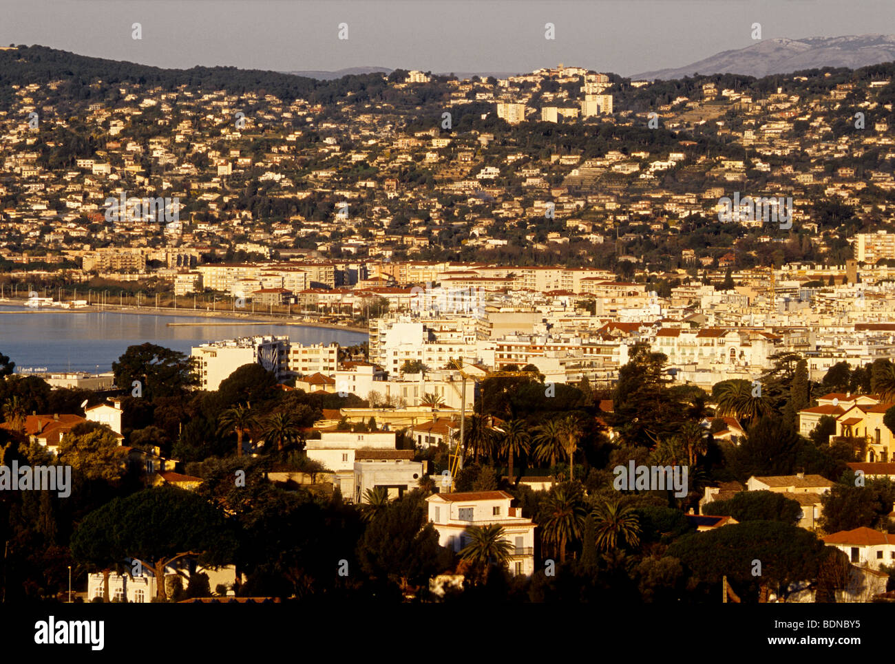 Top view above the cities of Antibes and Juan les Pins Stock Photo