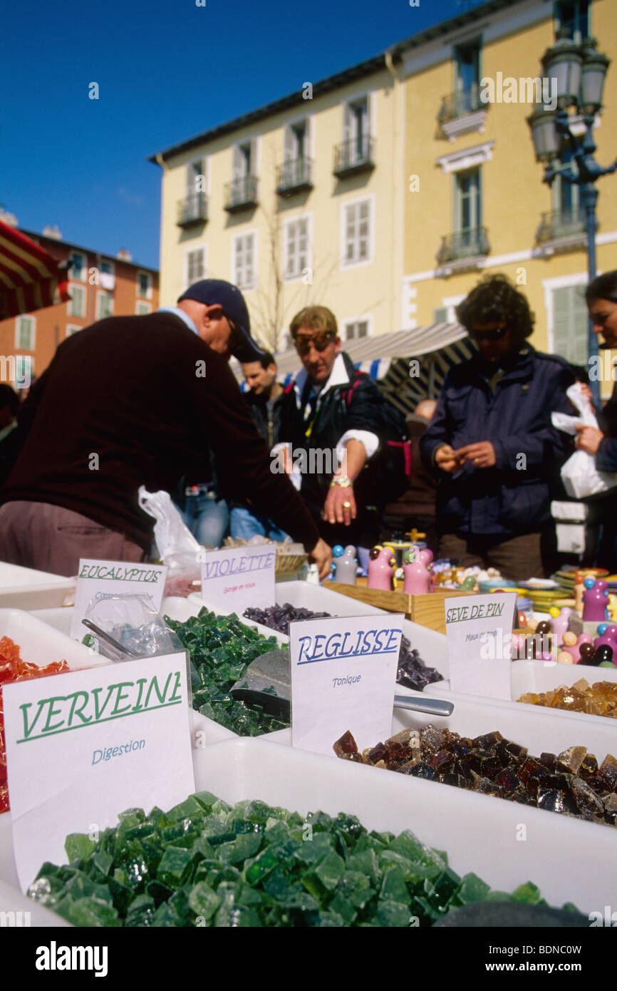 CAndy sold to the Cours Saleya market in Nice Alpes-MAritimes 06 Cote d'Azur French Riviera PACA France Europe Stock Photo