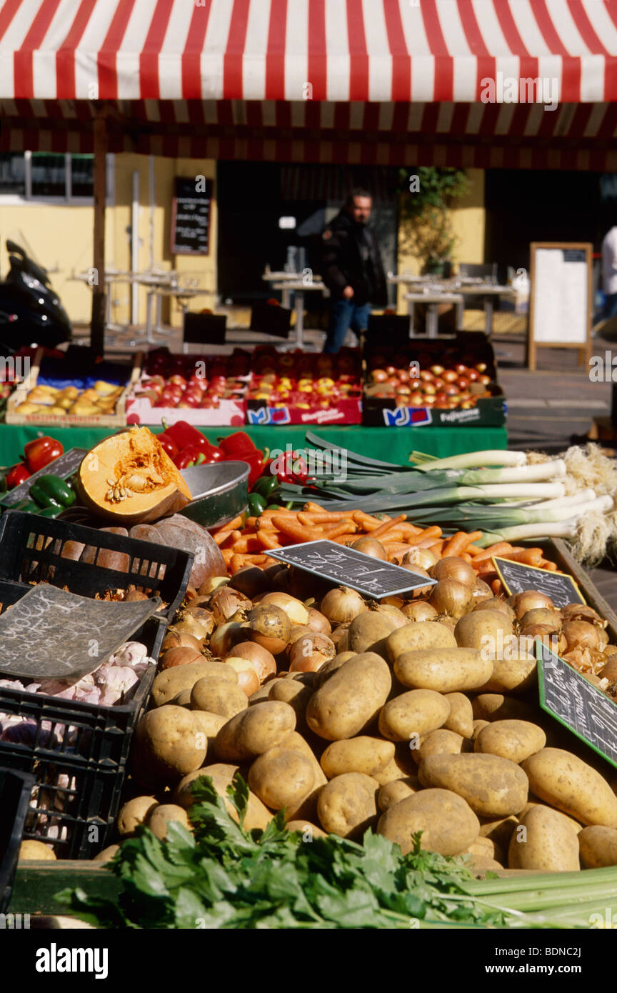 The picturesque Cours Saleya market in the old town of Nice Stock Photo