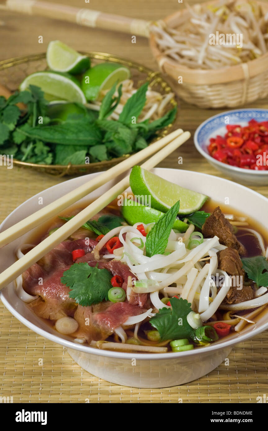 Pho Bo Beef and noodle soup Food Vietnam Stock Photo