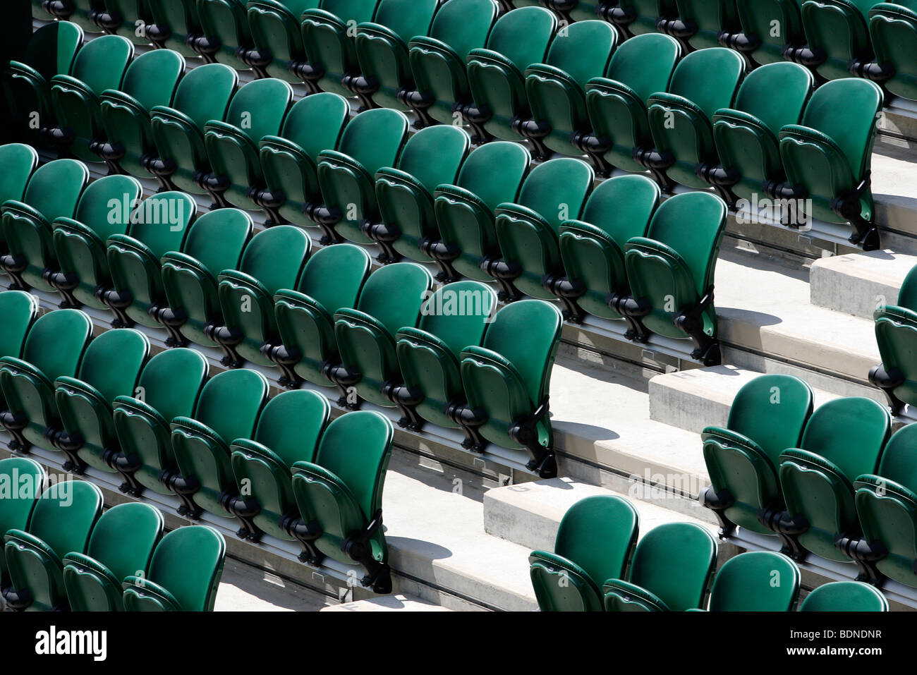 Rows of empty Court 2 seats during the 2009 Wimbledon Tennis Championships Stock Photo