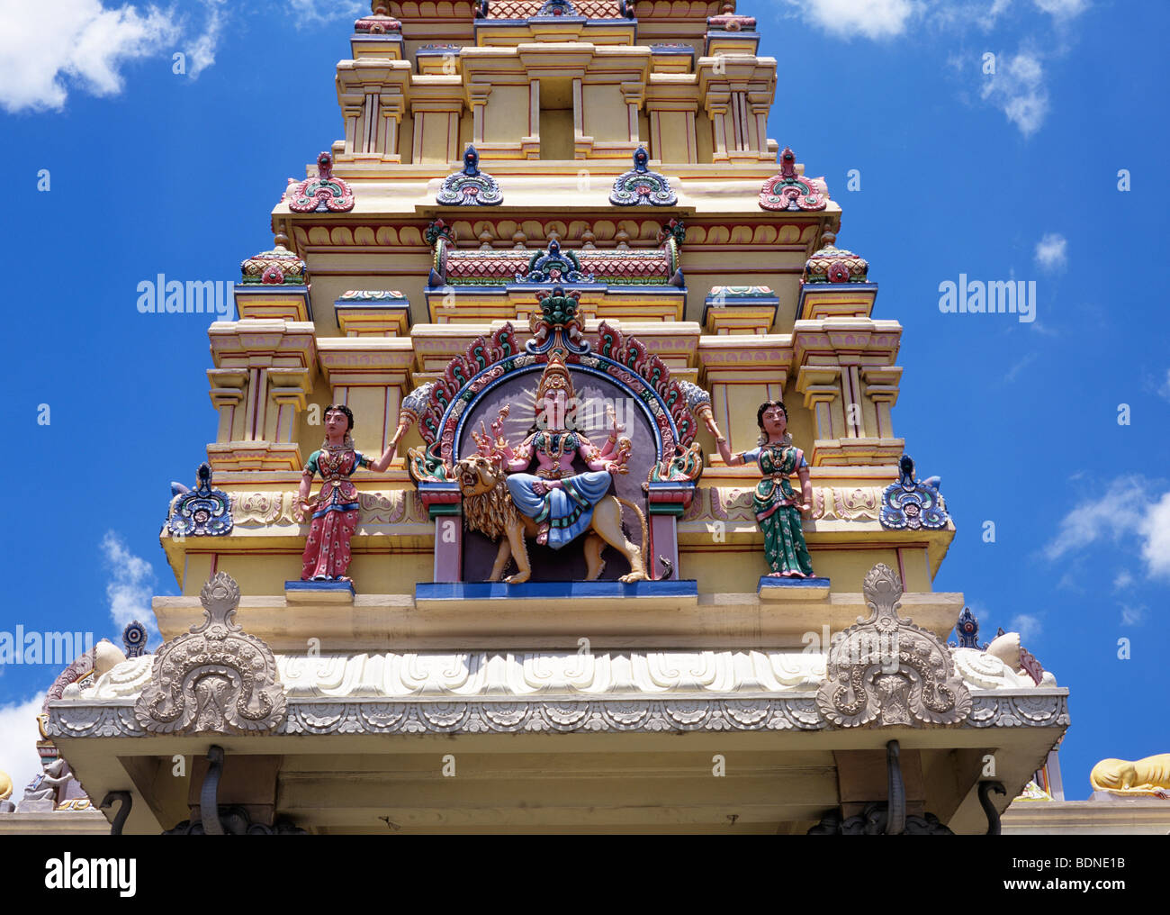 The ornate Tamil Temple of SaintCroix overlooks Port Louis, the