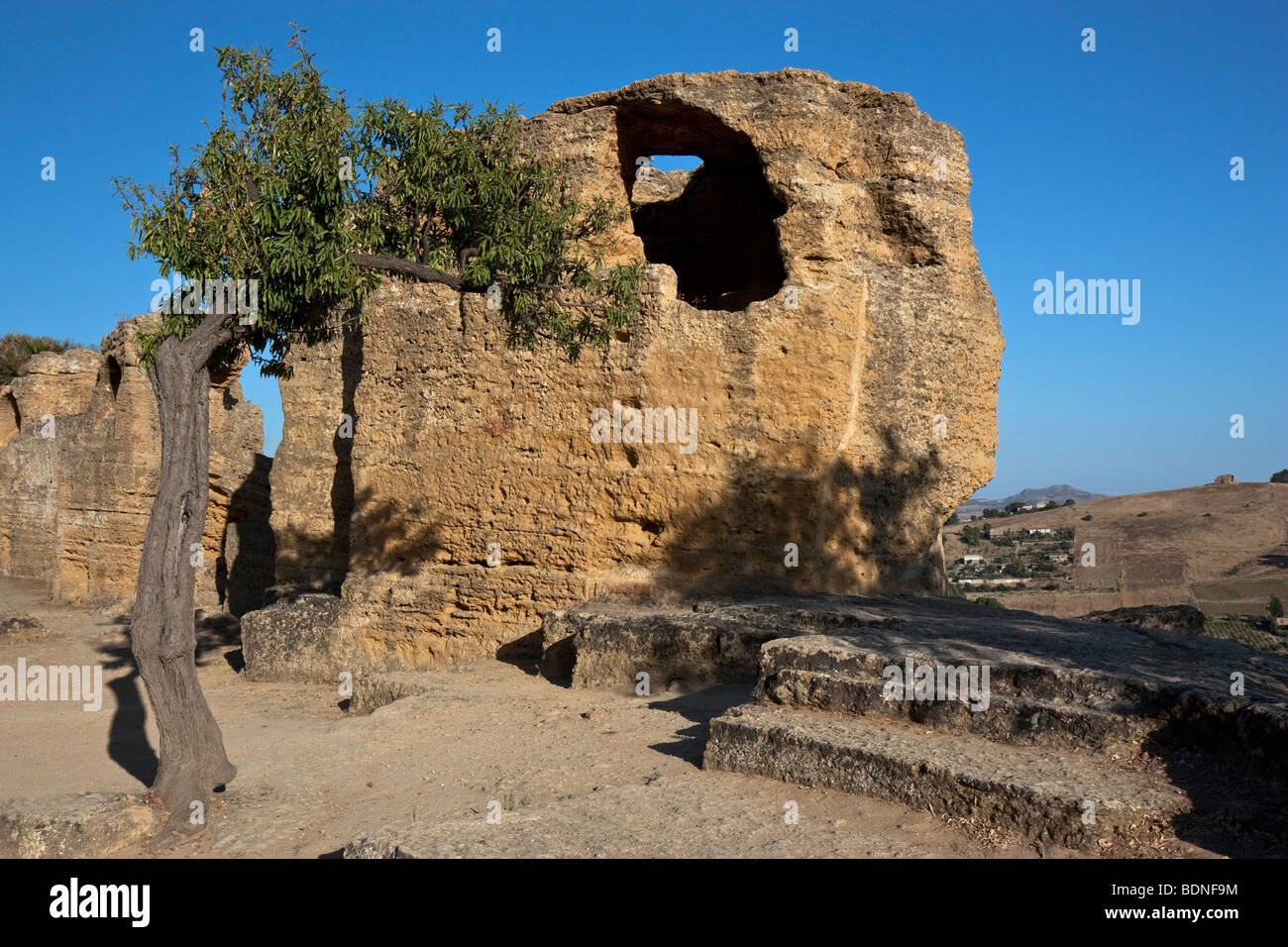 The remains of a tomb in the Paleo-Christian necropolis at Agrigento, Sicily. Stock Photo