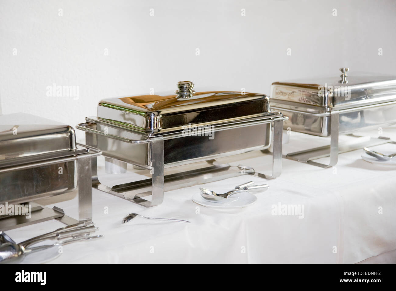 Chafing Dish made of stainless steel at buffet Stock Photo