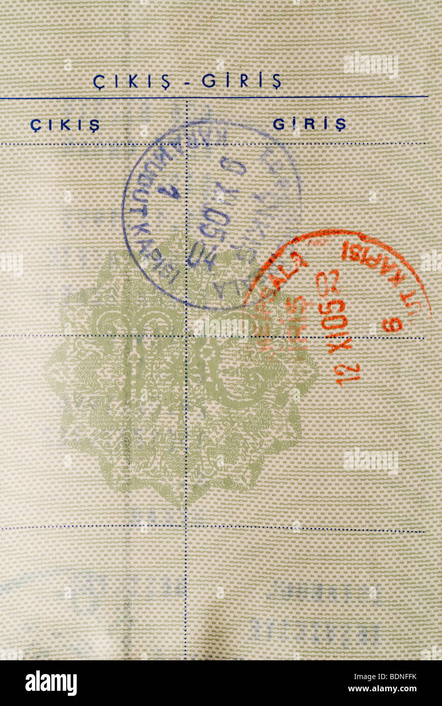 Turkish passport stamps for going out and coming in Stock Photo Alamy