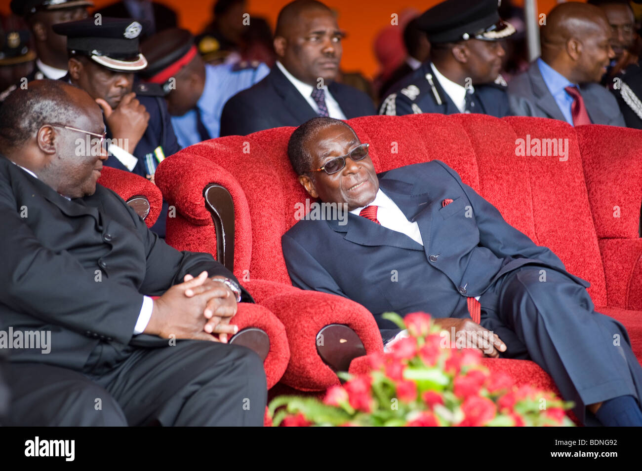 President Robert Mugabe of Zimbabwe at the Lwiindi festival in Zambia on 7th July 2009. Stock Photo