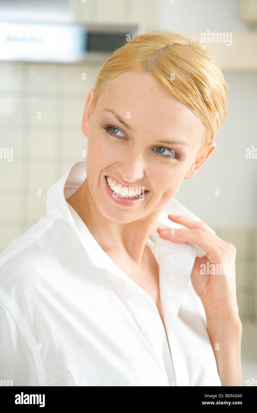 Beautiful woman in white shirt Stock Photo - Alamy