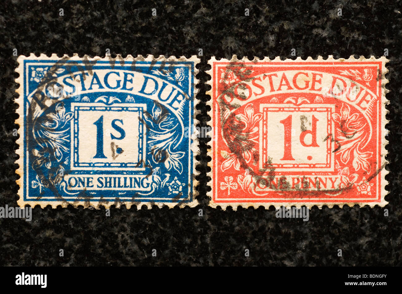 Postage due stamp 1 shilling, 1 penny Stock Photo Alamy