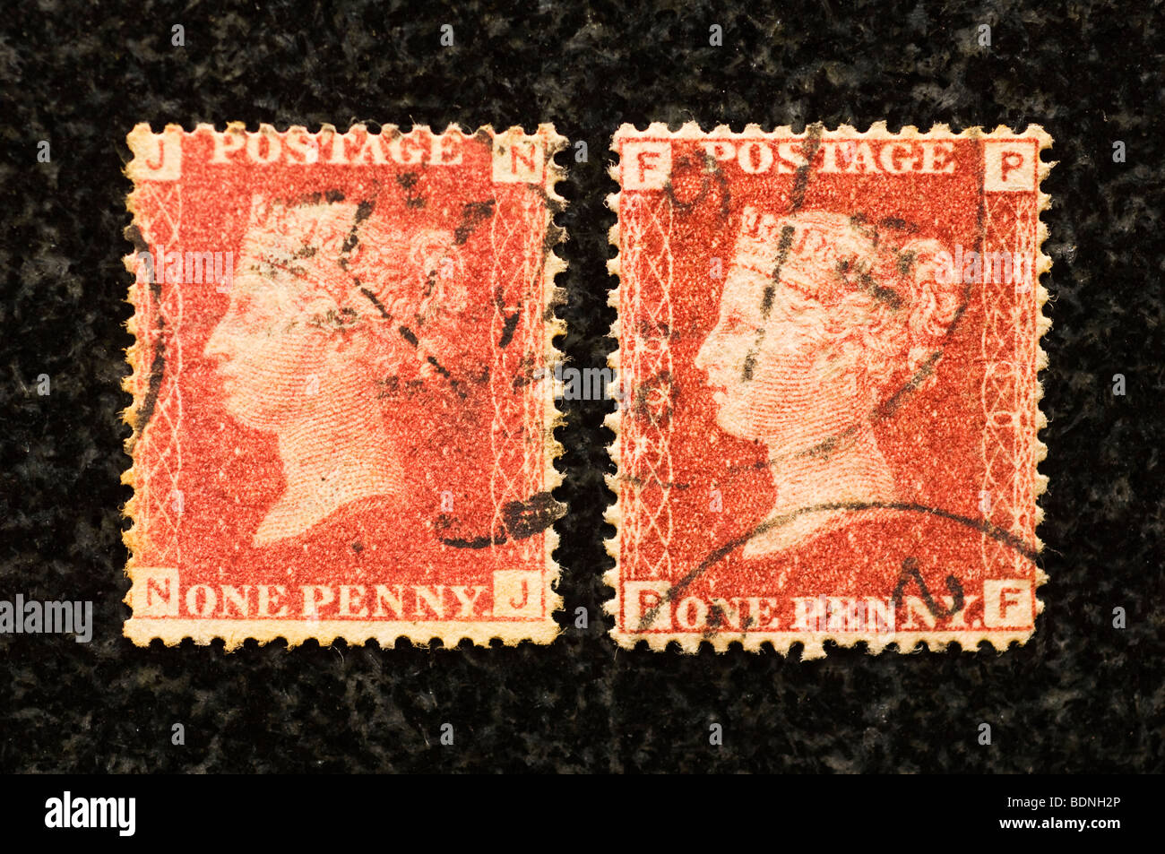 Postage stamps Queen Victoria penny red Stock Photo Alamy