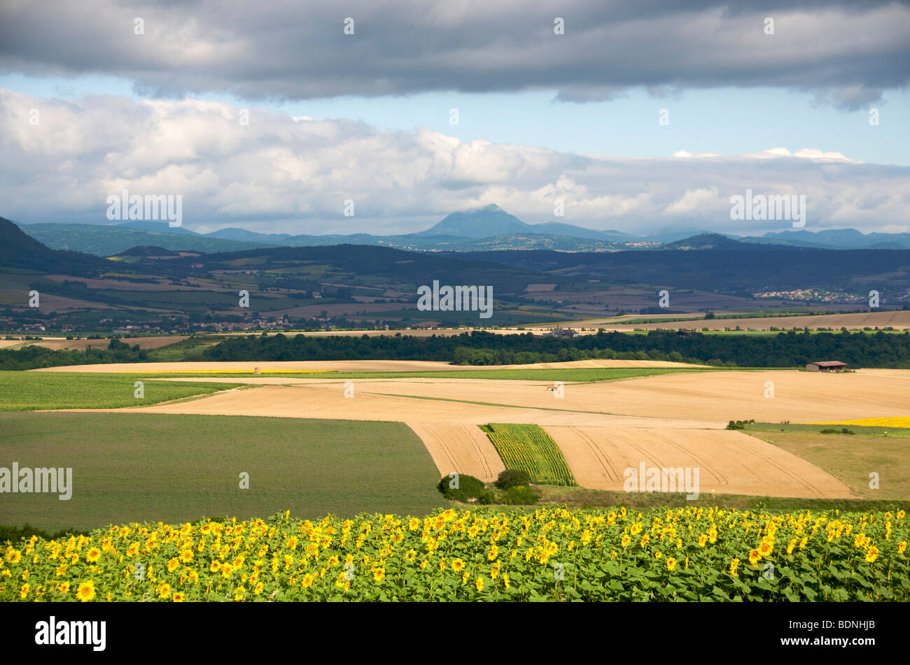Plain of the Limagne with Puy de Dome volcano in Auvergne region, France. Stock Photo