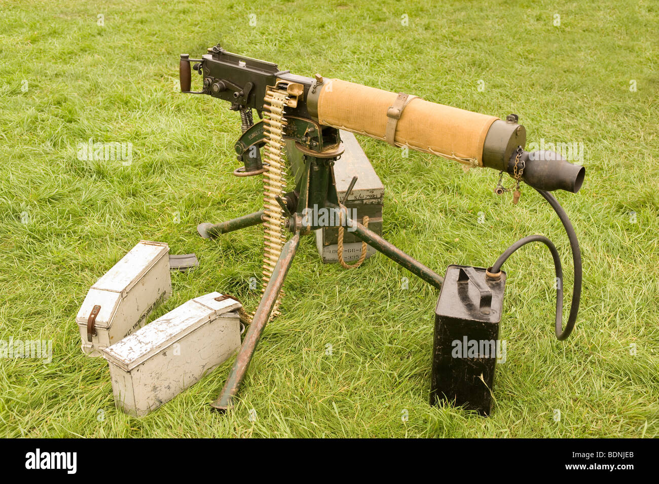 Vickers water cooled machine gun on a model 4b tripod Stock Photo