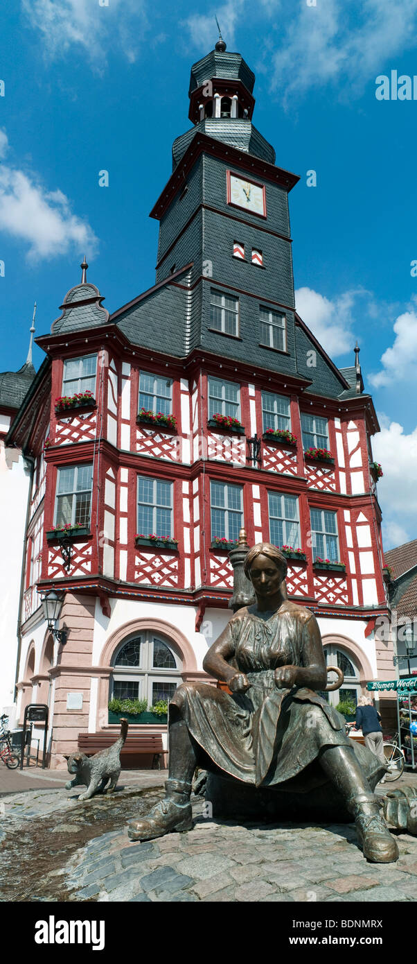 Lorsch Town Hall, cast-iron fountain, Lorsch, Hesse, Germany, Europe Stock Photo