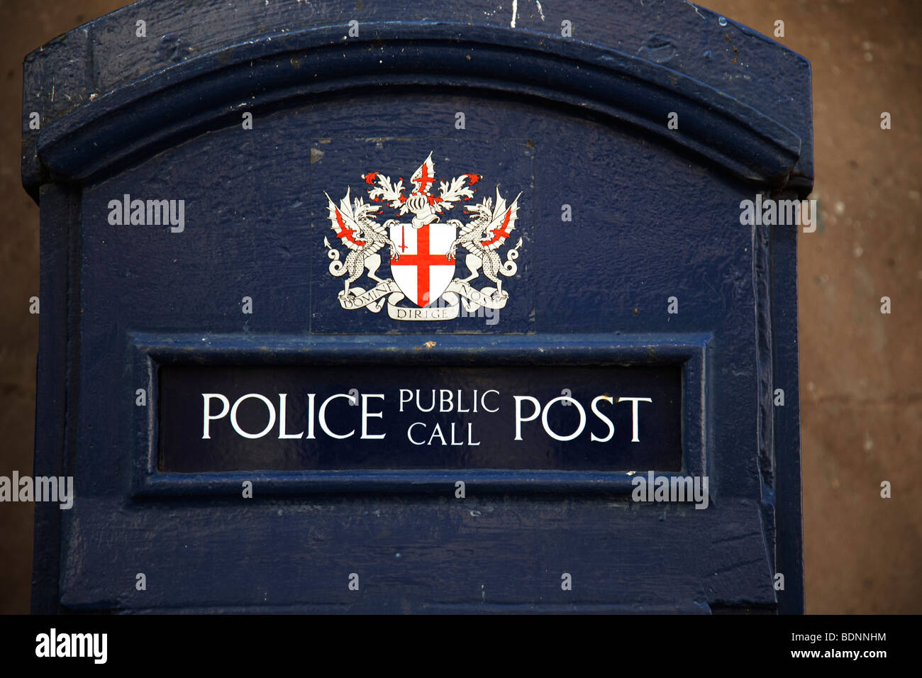 Old fashioned blue Police telephone box, London. Stock Photo