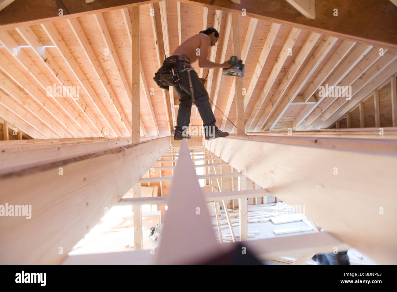 Carpenter building a house Stock Photo Alamy