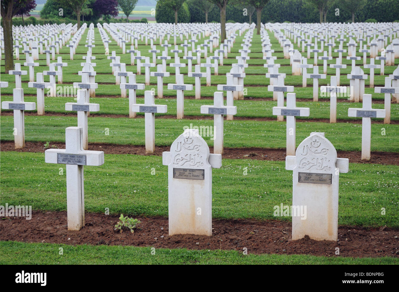 Massed French graves at Dompierre cemetery on the Somme Stock Photo