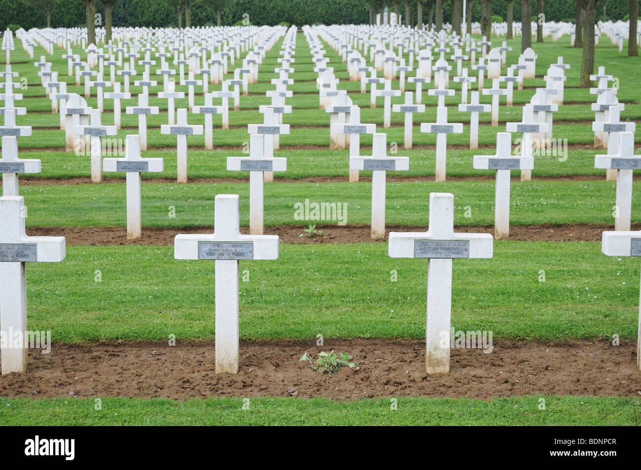 Massed French graves at Dompierre cemetery on the Somme Stock Photo