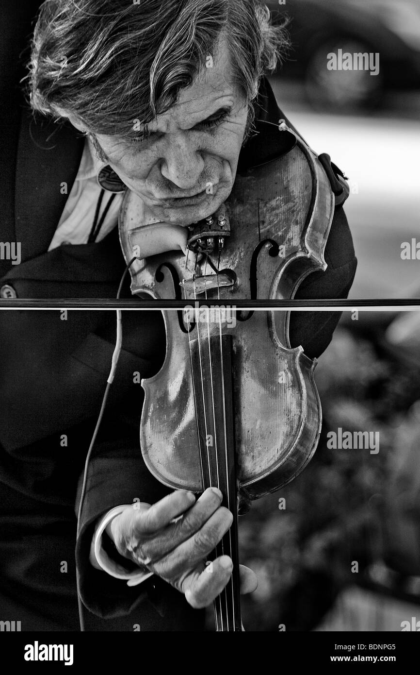An old man playing the violin Stock Photo Alamy